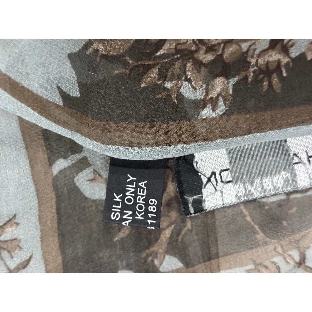 Halston Sheer Silk Floral Scarf 55x12.5 Blue Lavender Floral  Oblong Rectangle